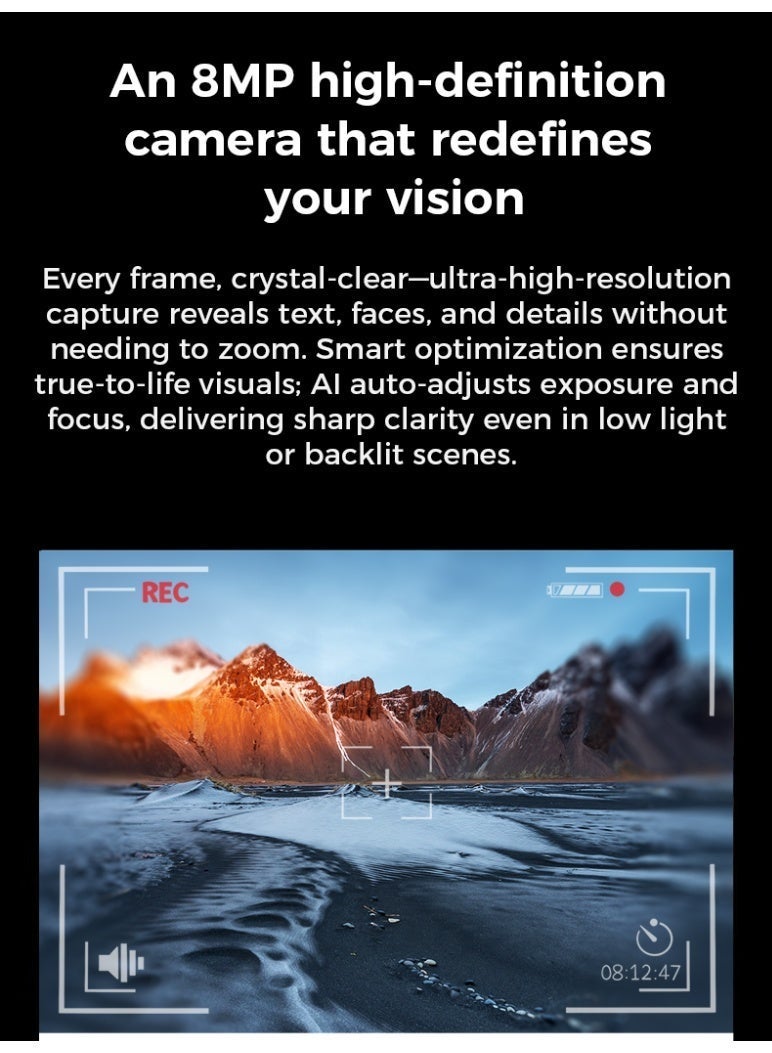 Domars Smart AI Glasses for Men, Women Camera and Bluetooth,8MP 2K HD Camera Glasses,AI Voice Control,AI Photo Recognition and Translation,Driving,Meeting,Outdoor (Black Sunglasses) - Image 2